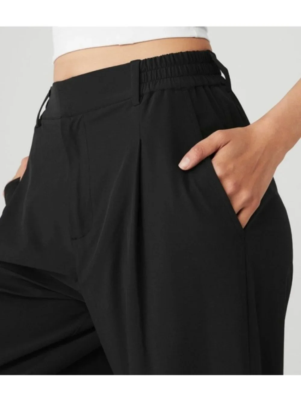 Alo High-Waist Pursuit Trousers Black Wide Leg Hi-Rise Waisted Slacks Pants M - Picture 5 of 17